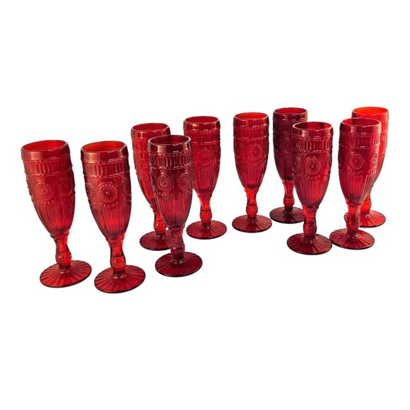 The Pioneer Woman Adeline Red Glass Champagne Flutes Set Of 2 Retro-Inspired Ele - Picture 3 of 14